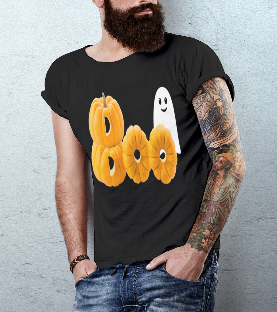 Funny Boo Pumpkins Ghost Stacked Smiling Halloween T-Shirt