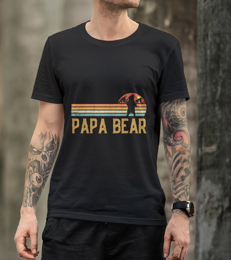Papa Bear Vintage Sunset Bear T-Shirt