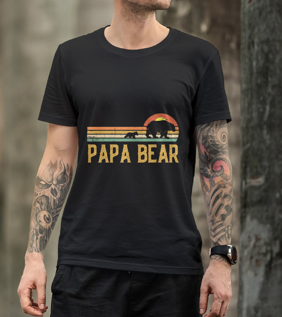 Vintage Papa Bear Daddy Retro Sunset Wildling Dad Bear 2Klog T-Shirt