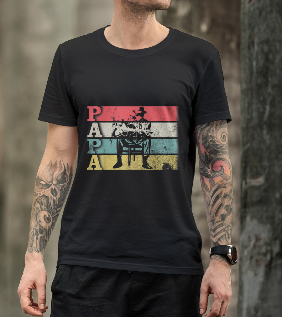 Papa Vintage Acoustic Guitar Dadfathers Day Funny T-Shirt