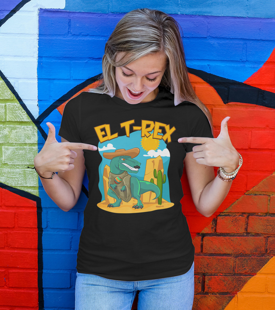 EL T-REX Mexican Dinosaur Cinco De Mayo Cactus Desert Sun Sombrero T-Shirt