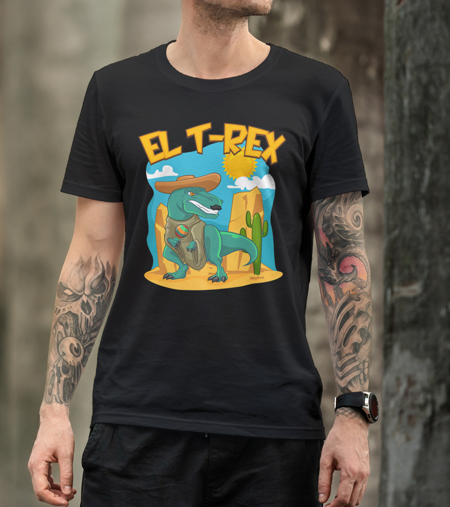 EL T-REX Mexican Dinosaur Cinco De Mayo Cactus Desert Sun Sombrero T-Shirt
