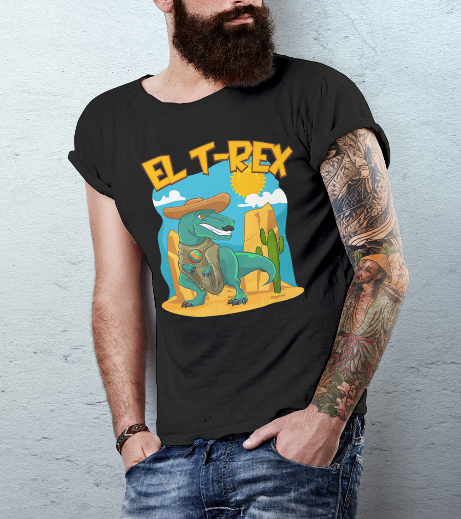 EL T-REX Mexican Dinosaur Cinco De Mayo Cactus Desert Sun Sombrero T-Shirt