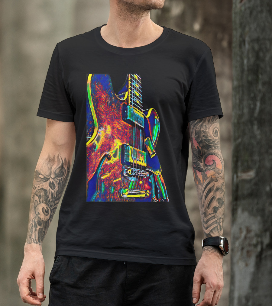 Electric Guitar Psychedelic Color Art Musician T-Shirt