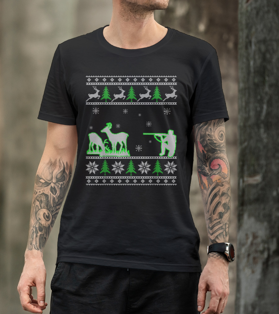Funny Ugly Christmas Sweater Hunting Deer Hunters T-Shirt