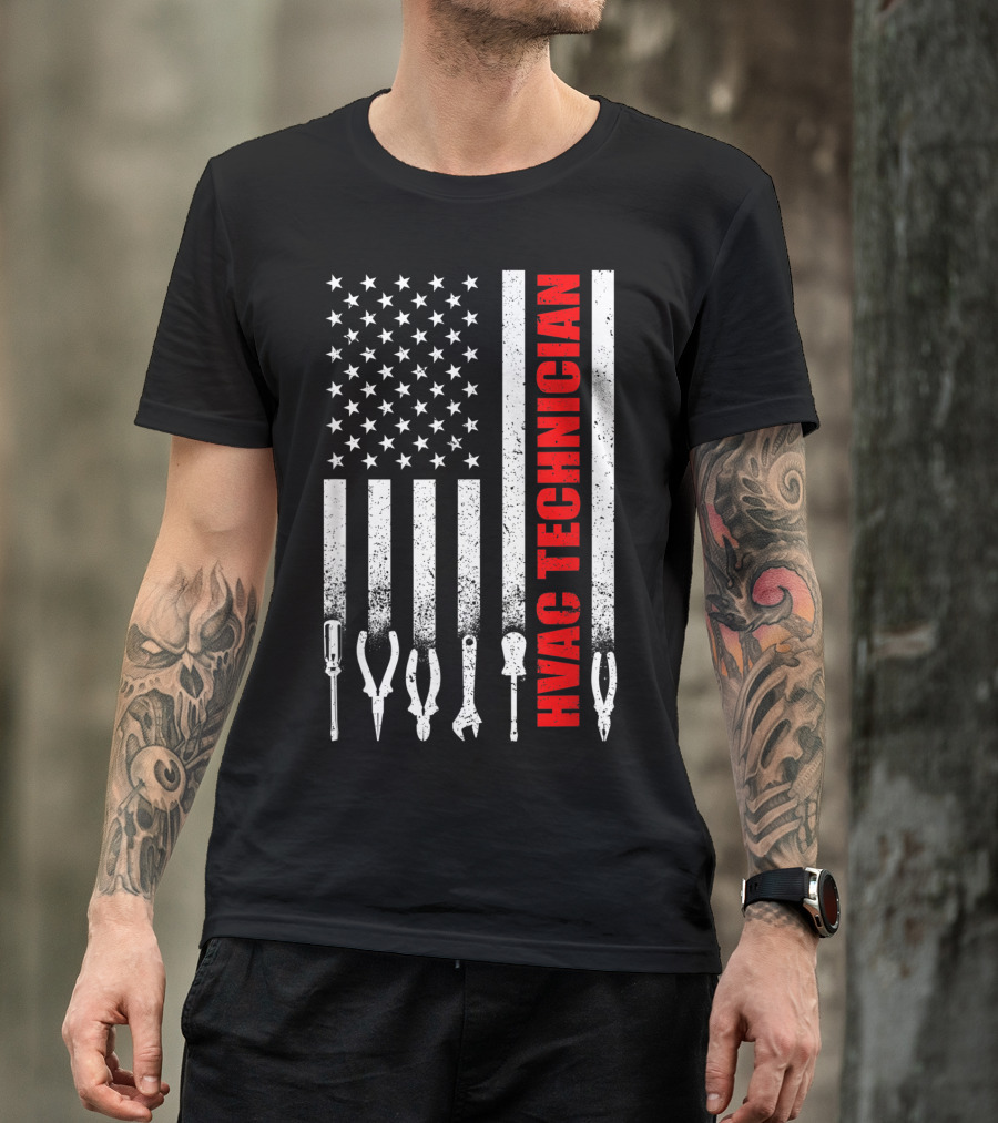 Hvac Technician American Flag With Tools T-Shirt