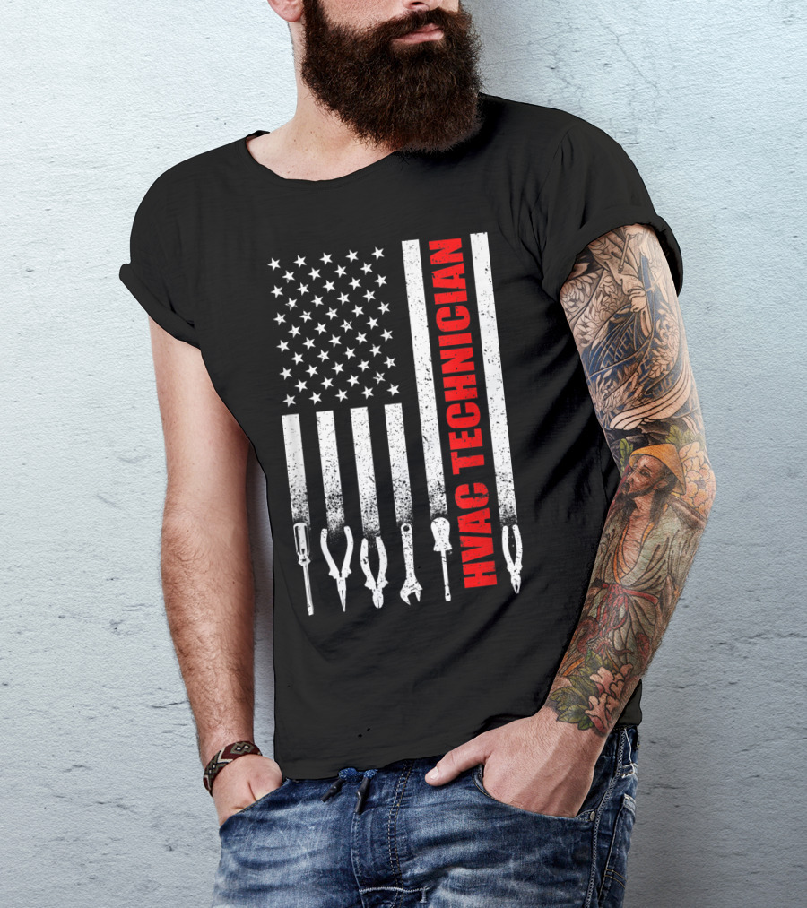 Hvac Technician American Flag With Tools T-Shirt