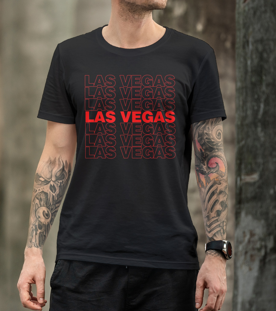 Las Vegas Thank You Bag Style Nostalgic Bold Red And Black Text Repetition T-Shirt