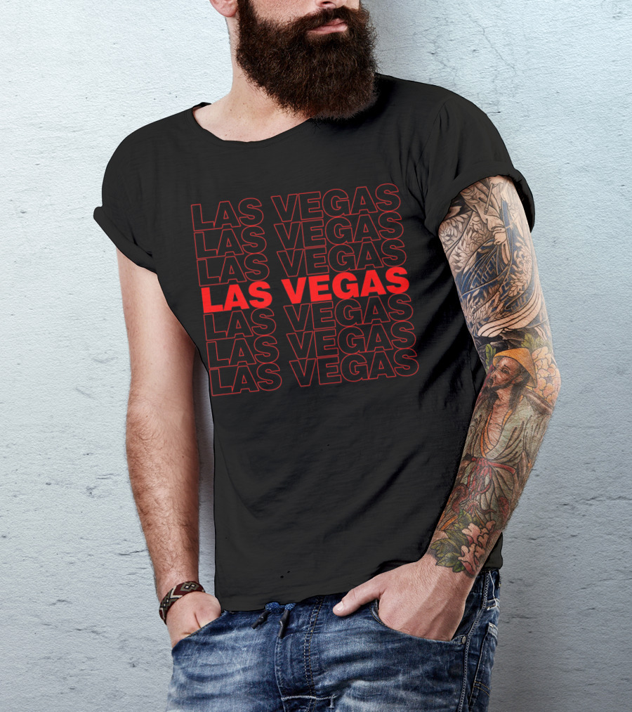 Las Vegas Thank You Bag Style Nostalgic Bold Red And Black Text Repetition T-Shirt