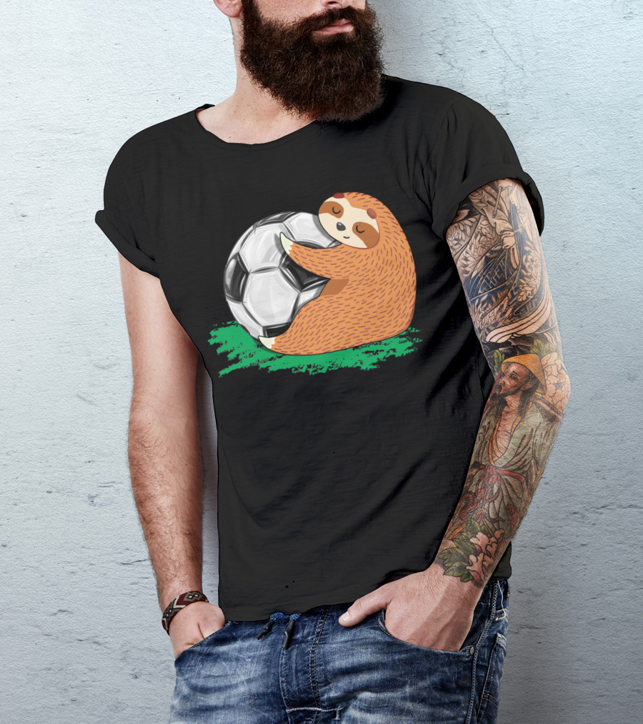 Lazy Sloth Soccer Lover Team Ball Sport Hugging Giant Soccer Ball T-Shirt