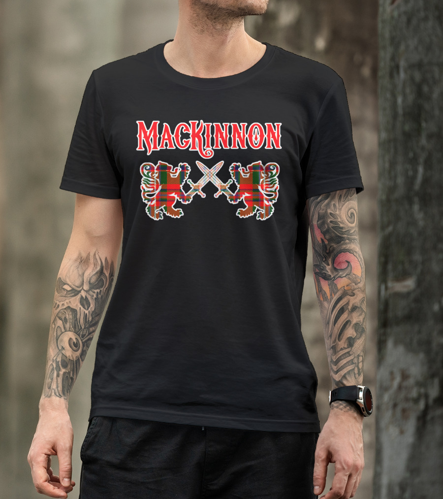 Mackinnon Scottish Clan Tartan Lions And Swords T-Shirt