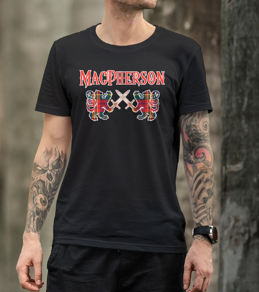 Macpherson Scottish Clan Tartan Lions Crest T-Shirt