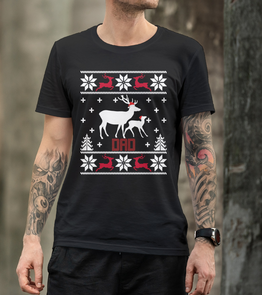 Matching Family Dad Reindeer Santa Hat Snowflakes Christmas T-Shirt