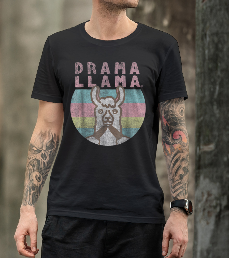 Drama Llama Classic Vintage Retro Striped Lama T-Shirt
