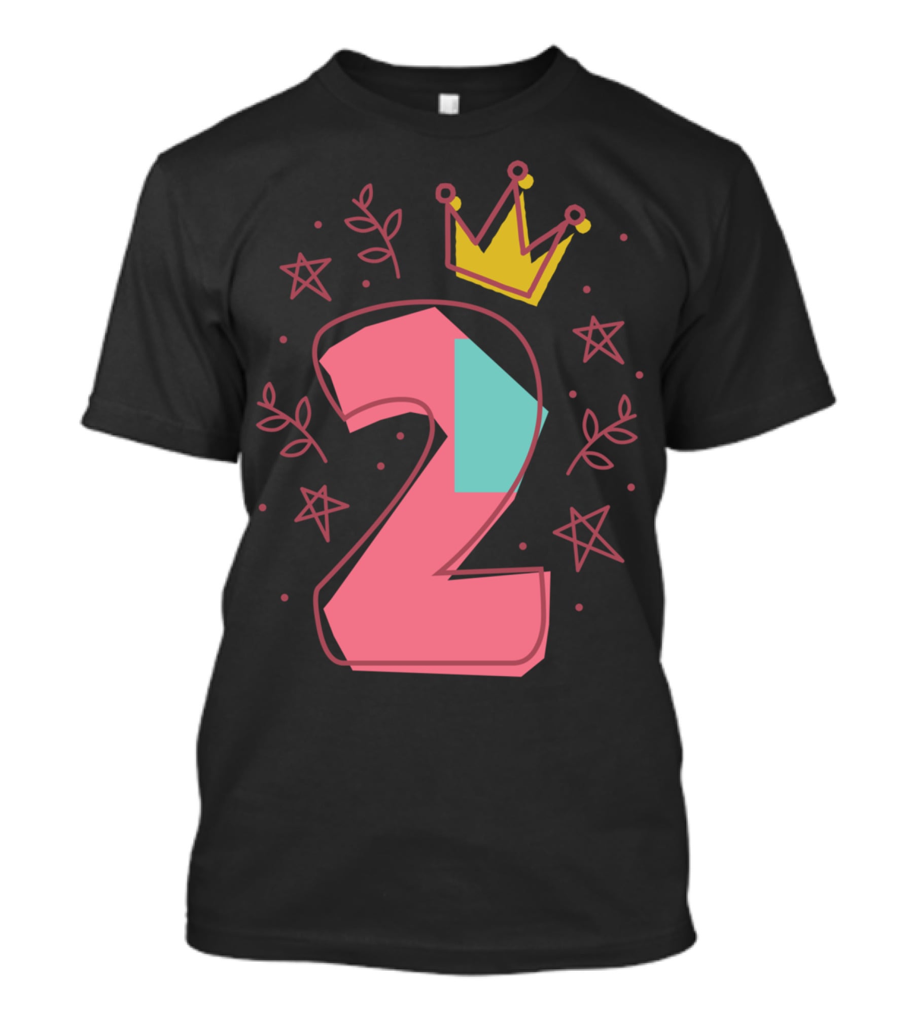 Princess 2Nd Birthday For Two Years Old With Crown And Stars T-Shirt