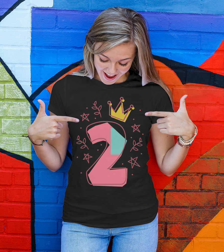 Princess 2Nd Birthday For Two Years Old With Crown And Stars T-Shirt
