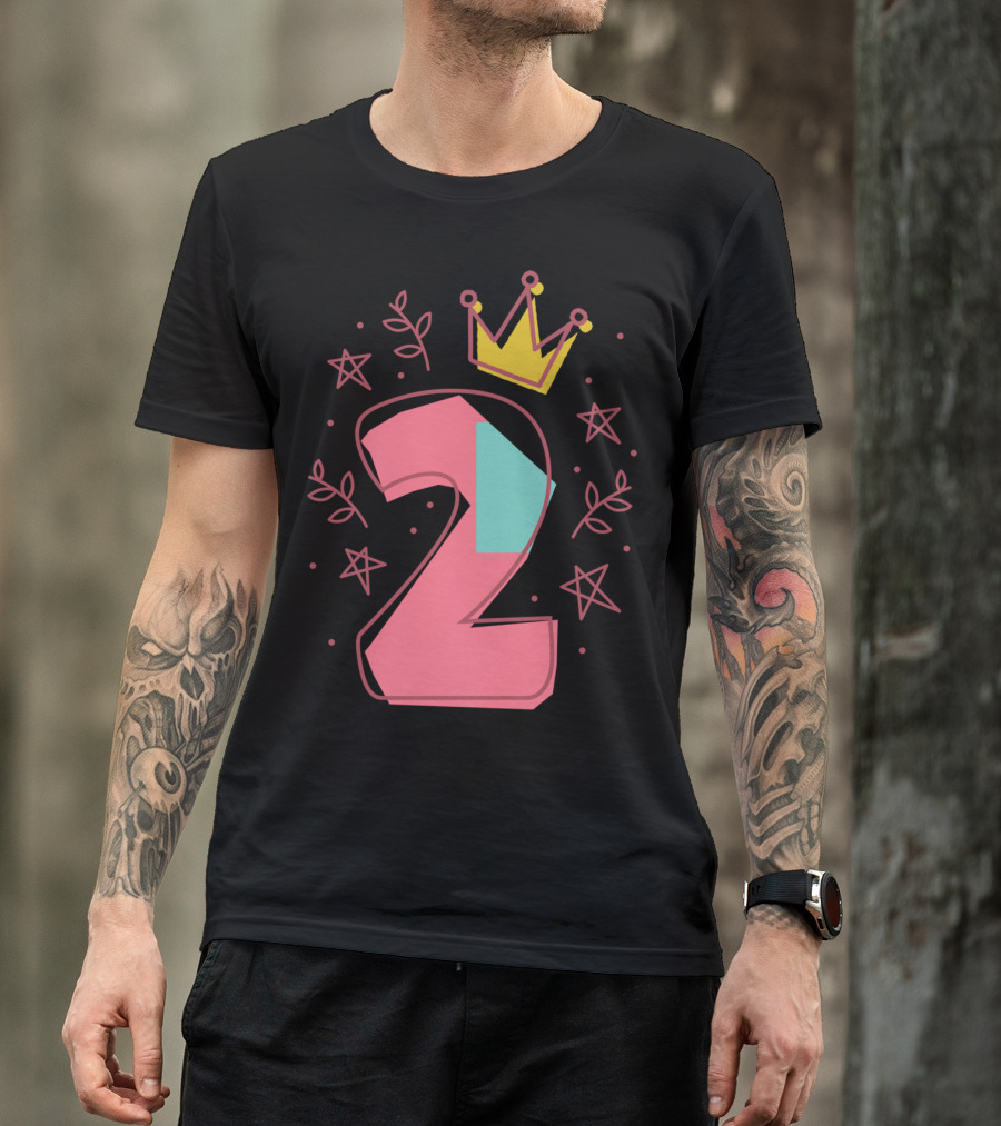 Princess 2Nd Birthday For Two Years Old With Crown And Stars T-Shirt