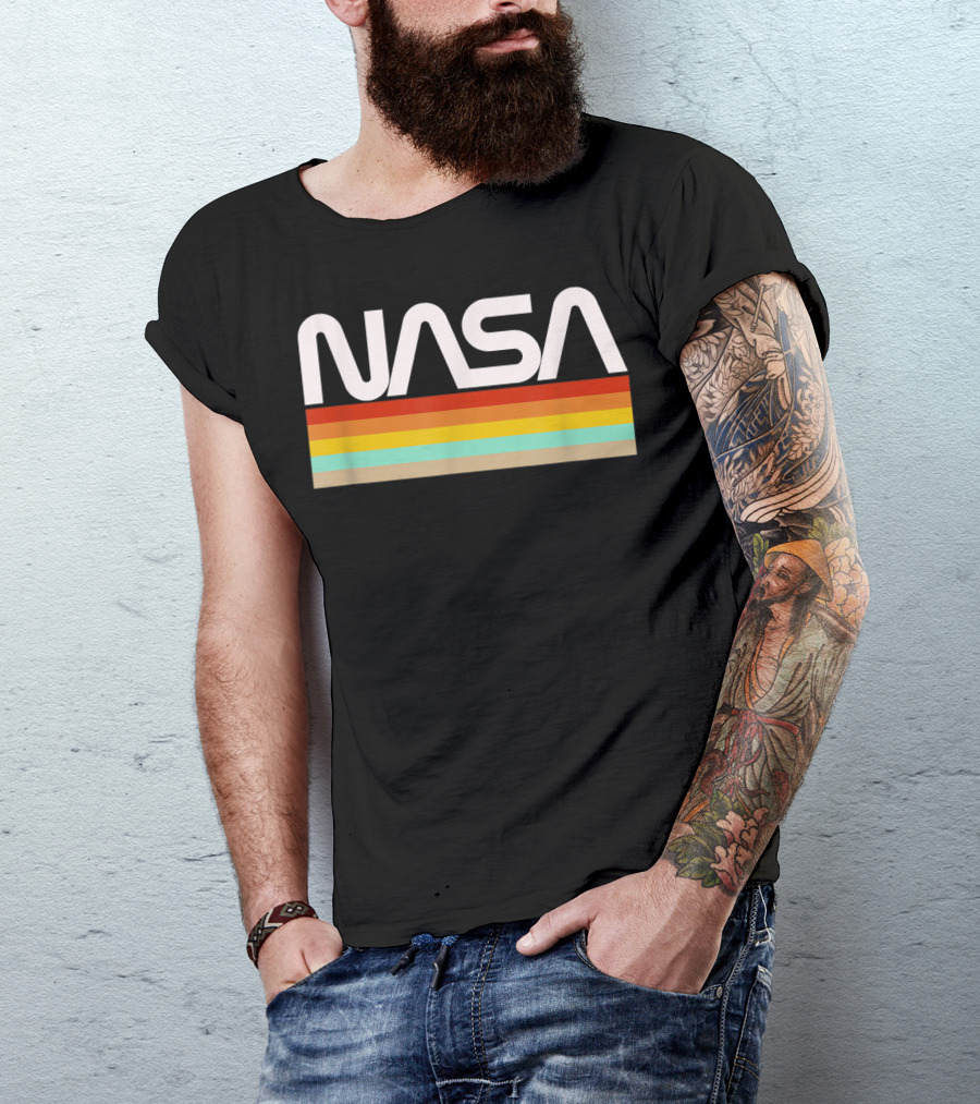 NASA Worm Logo Retro Stripes T-Shirt