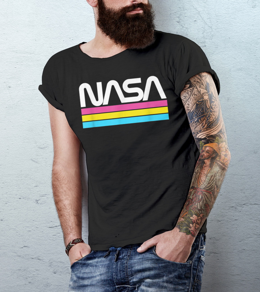 NASA Retro Style Classic Worm Logo Stripe T-Shirt