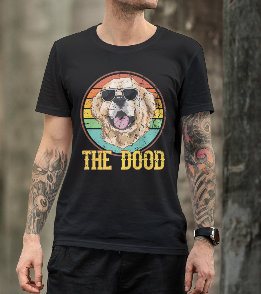 Retro Vintage Goldendoodle The Dood Dog Lovers Sunglasses Stripes T-Shirt