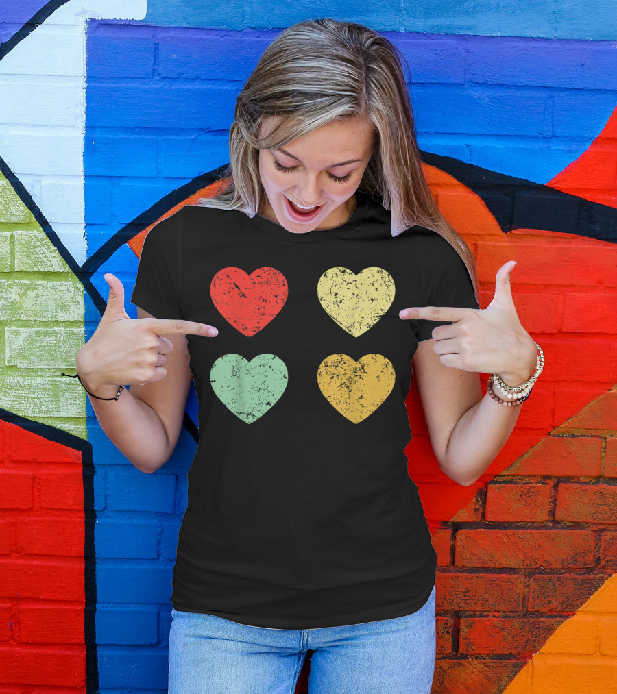 Retro Vintage Grunge Hearts Valentines Day T-Shirt