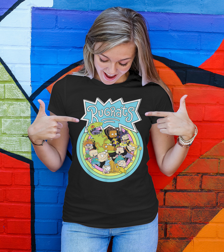 Rugrats Group Characters With Rainbow Circles Classic Title T-Shirt