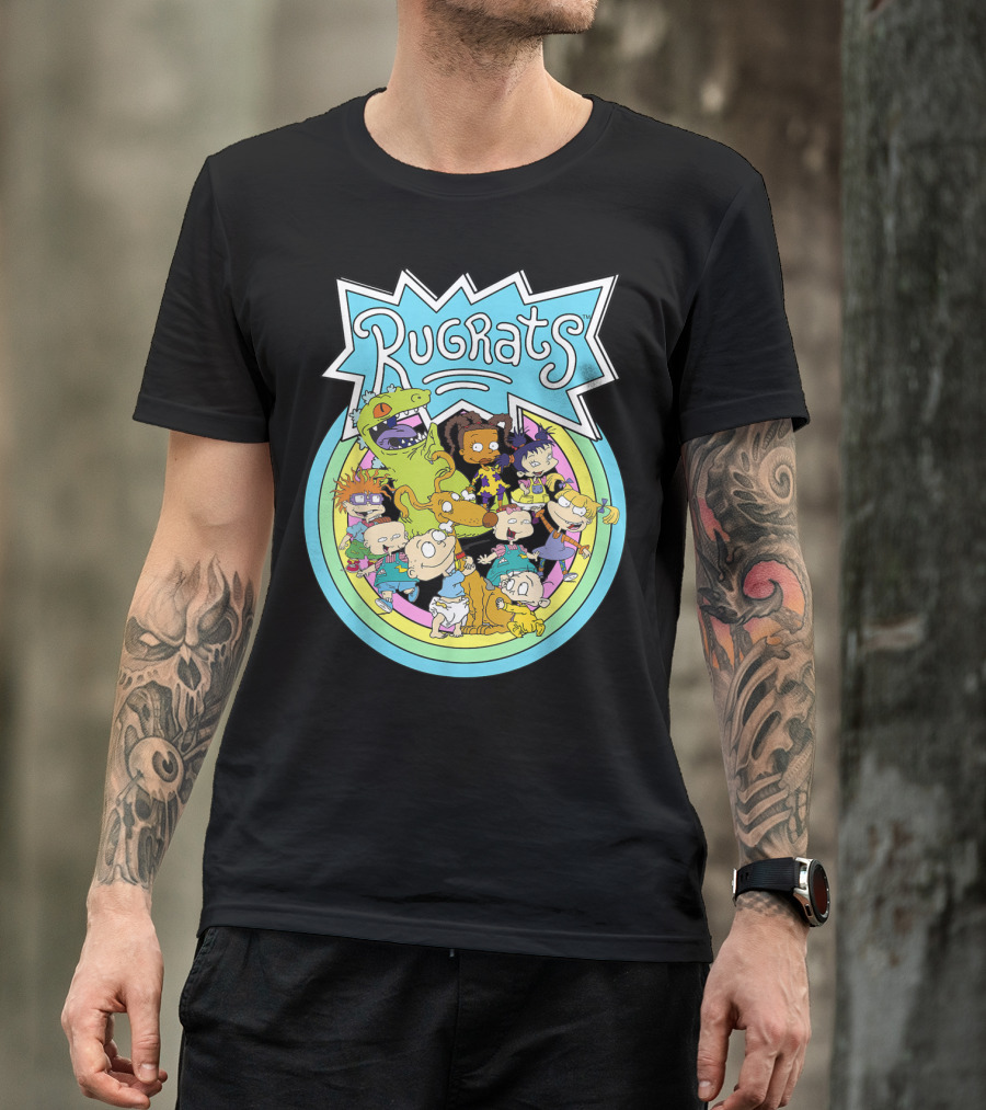 Rugrats Group Characters With Rainbow Circles Classic Title T-Shirt
