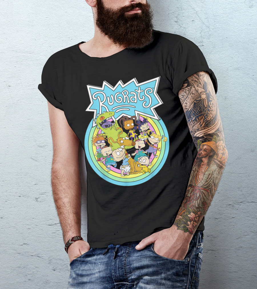 Rugrats Group Characters With Rainbow Circles Classic Title T-Shirt