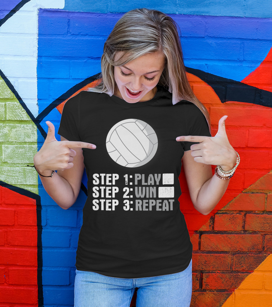 Step 1 2 3 Play Win Repeat Volleyball Athlete 7Q T-Shirt