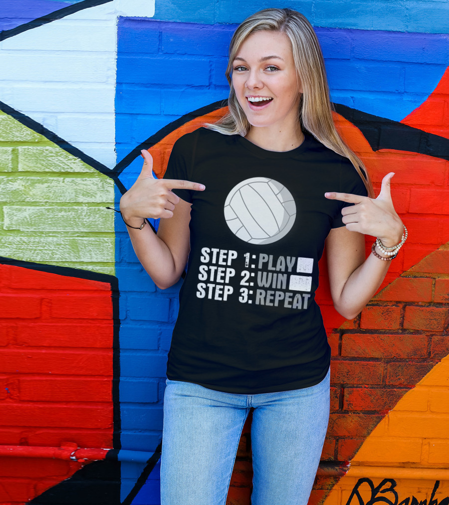 Step 1 2 3 Play Win Repeat Volleyball Athlete 7Q T-Shirt