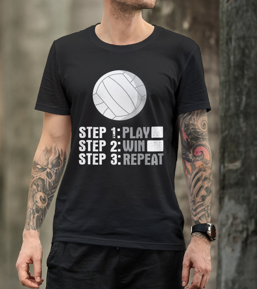 Step 1 2 3 Play Win Repeat Volleyball Athlete 7Q T-Shirt