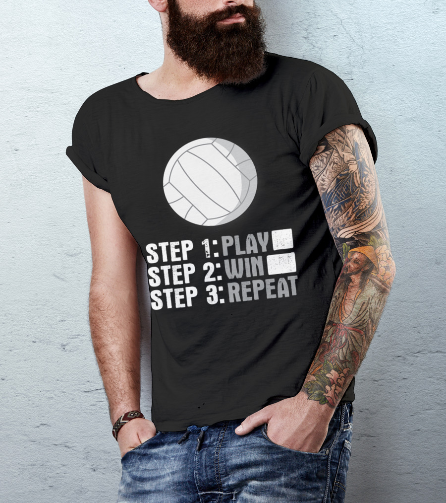 Step 1 2 3 Play Win Repeat Volleyball Athlete 7Q T-Shirt