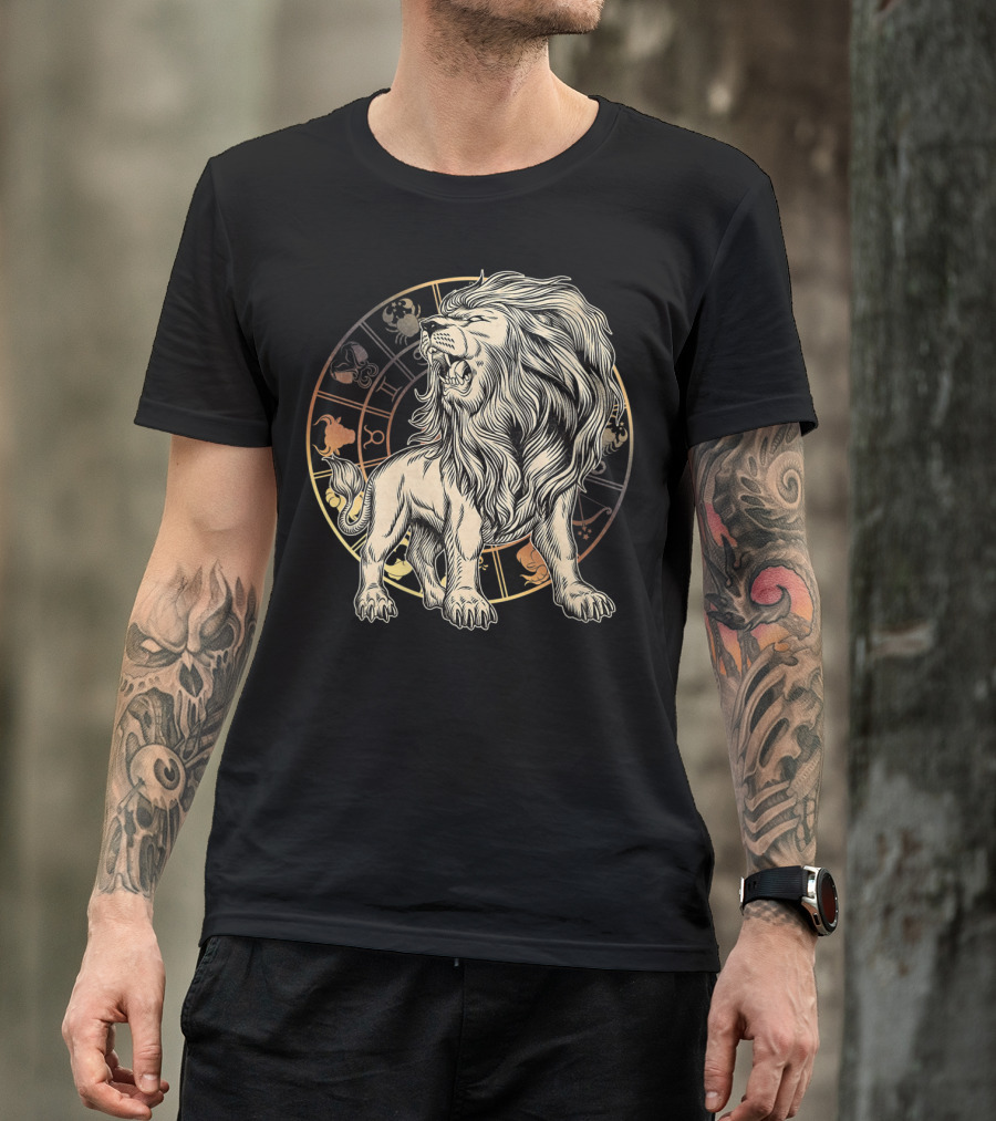 Leo Zodiac Lion Born In July August Astrology Circle T-Shirt