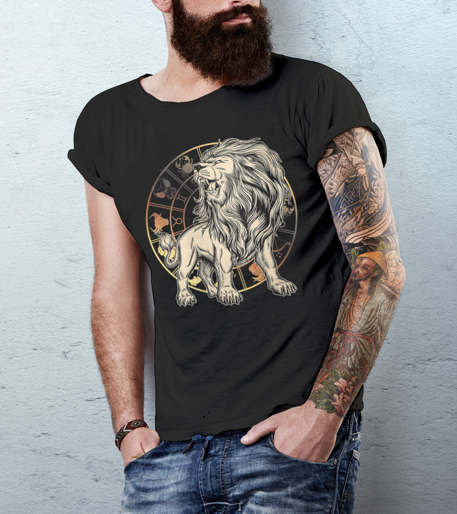 Leo Zodiac Lion Born In July August Astrology Circle T-Shirt
