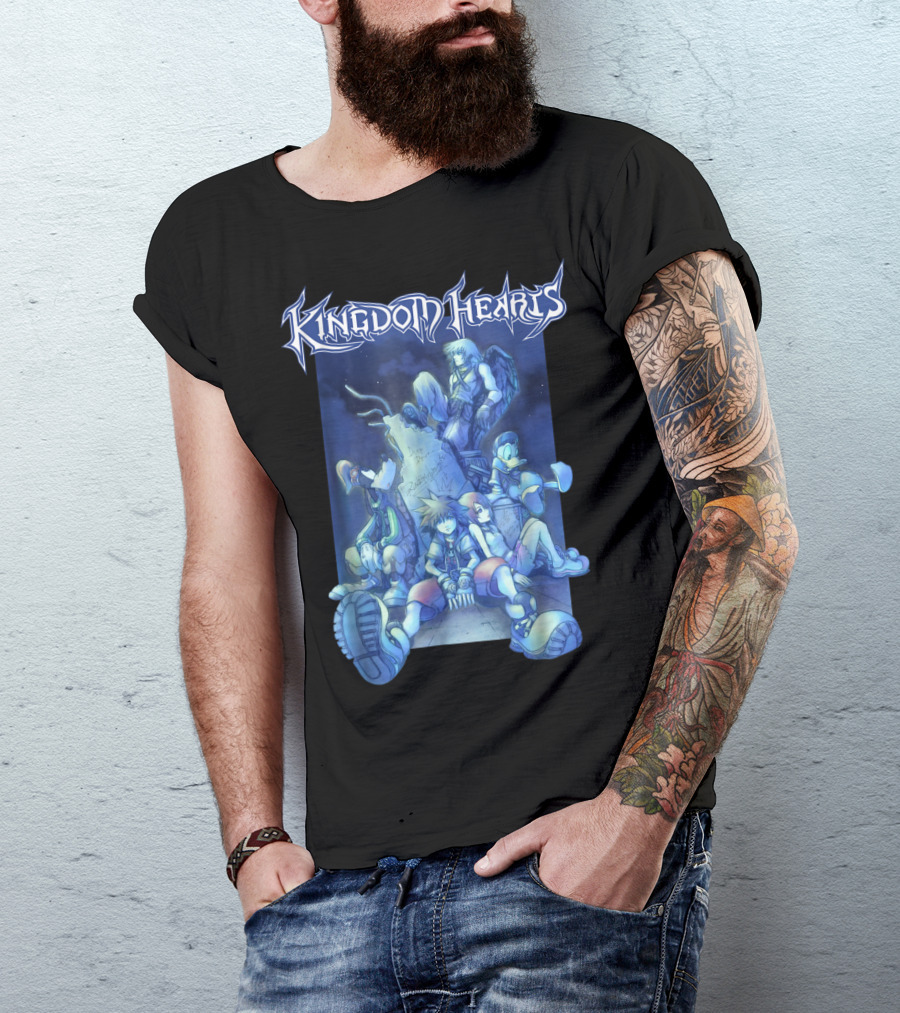 Kingdom Hearts Disney Blue Crew Art With Sora Donald Goofy And Riku T-Shirt