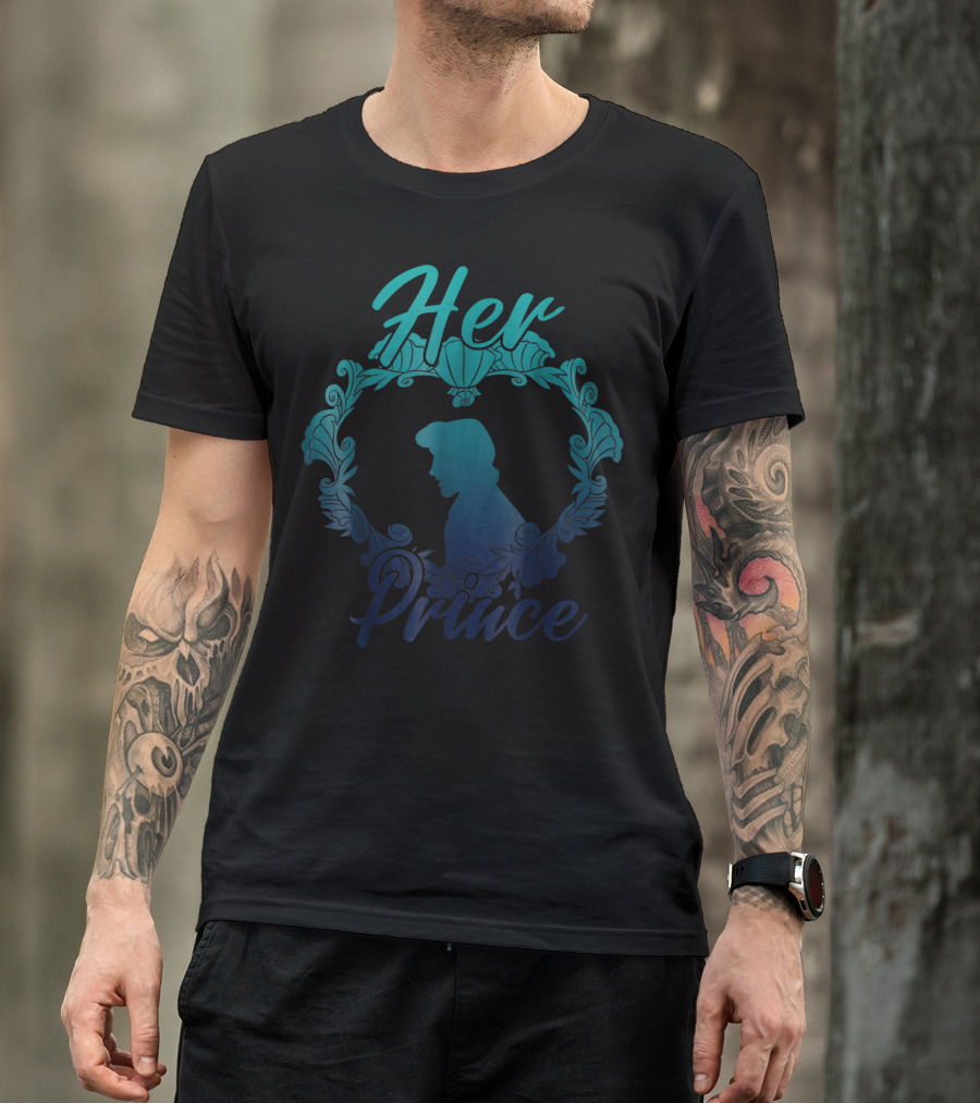 Disney Little Mermaid Eric Her Prince Silhouette Teal Floral T-Shirt