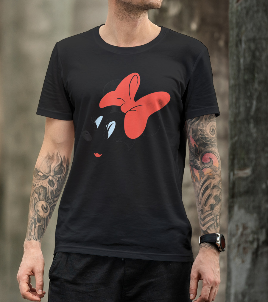 Disney Minnie Mouse Face Red Bow Sketch T-Shirt