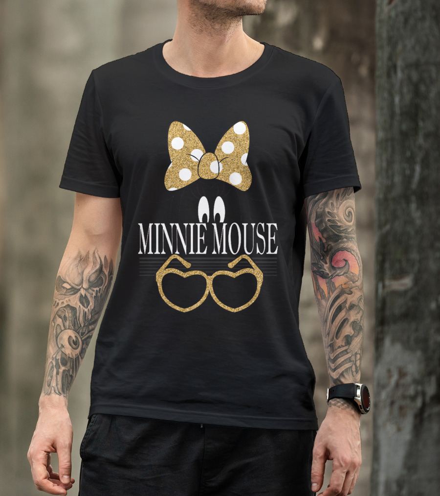 Minnie Mouse Gold Polka Dot Bow And Heart Sunglasses T-Shirt