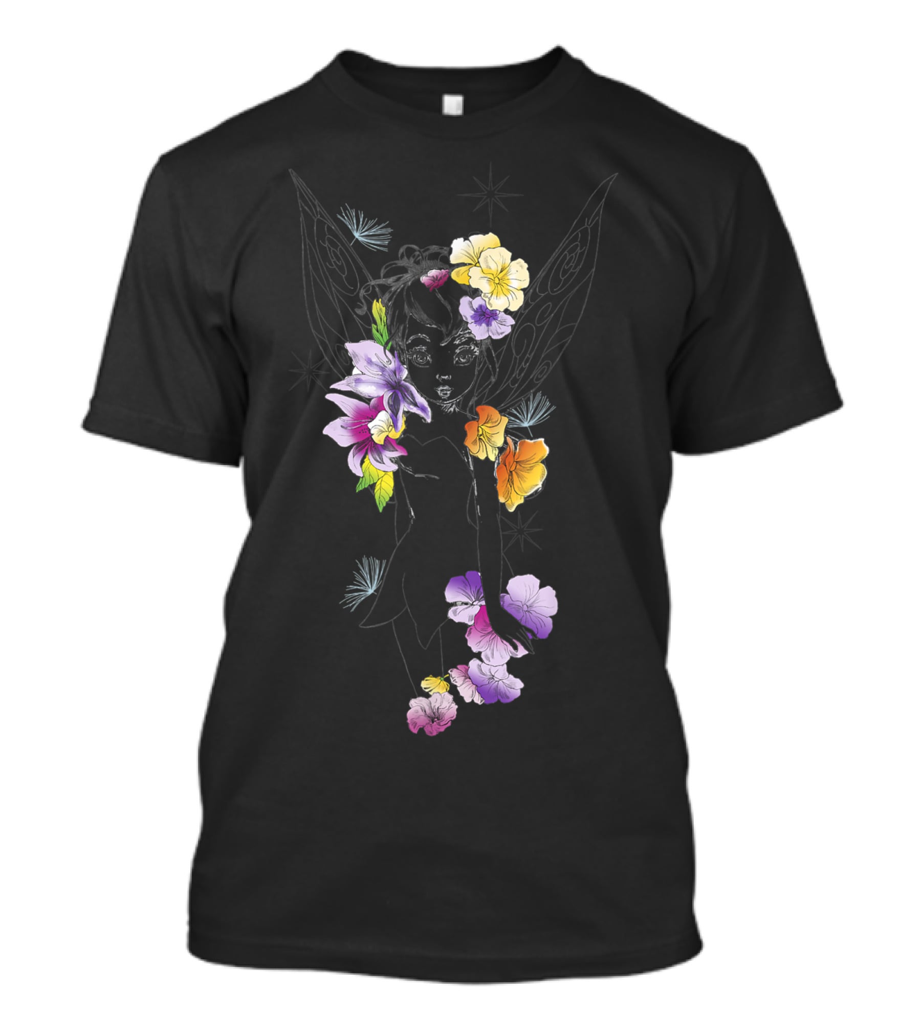 Tinker Bell Floral Sketch Outline Disney Peter Pan T-Shirt