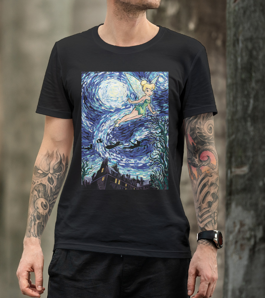Disney Peter Pan Tinker Bell Starry Night Van Gogh Style Flight Scene T-Shirt