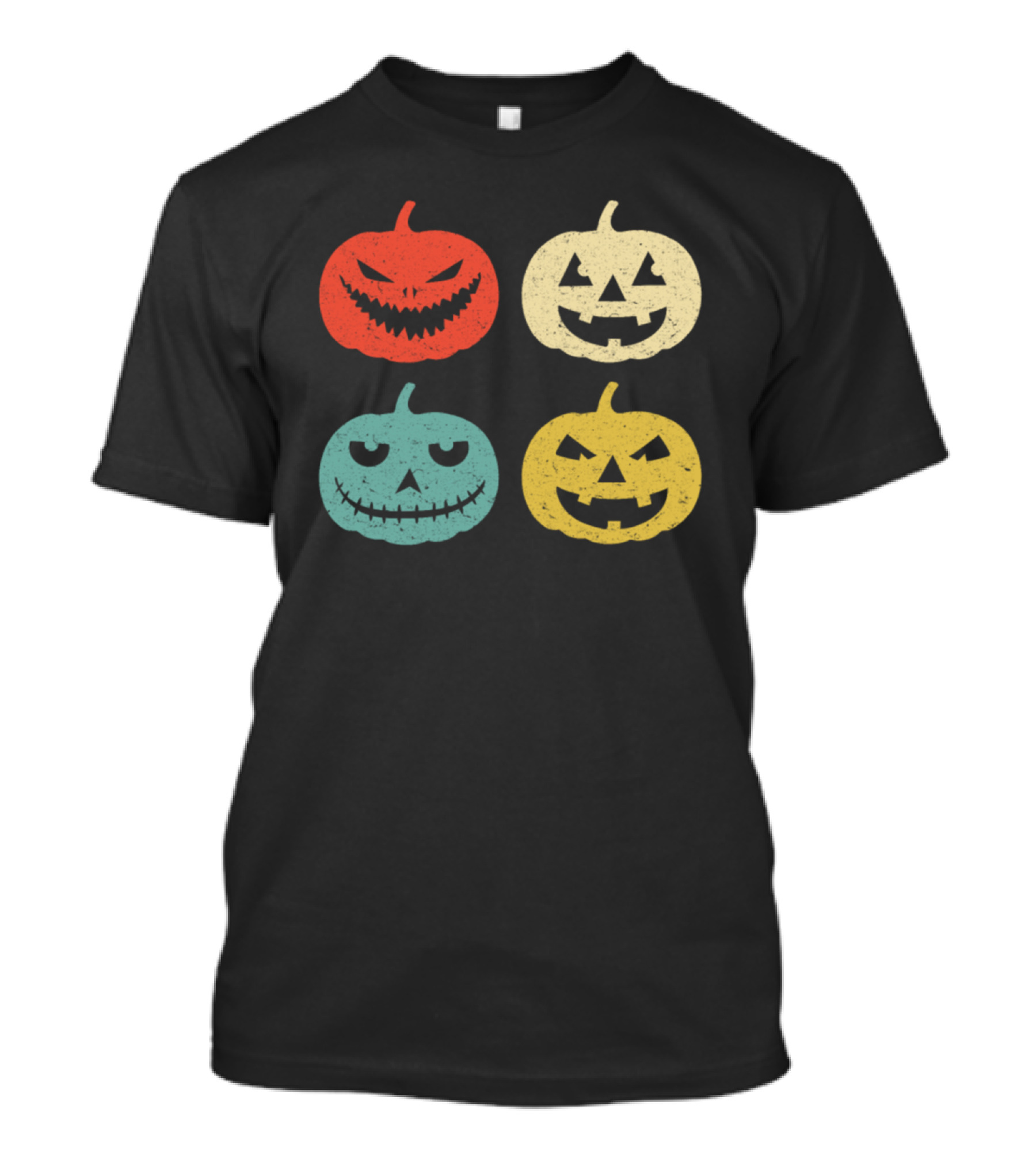 Colorful Vintage Halloween Pumpkin Jack O Lantern Quartet T-Shirt