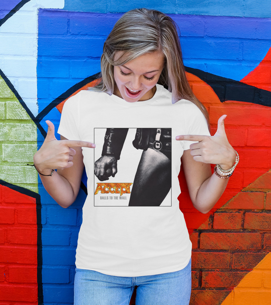 Accept Balls To The Wall Album Cover Leather Jacket And Studded Belt T-Shirt