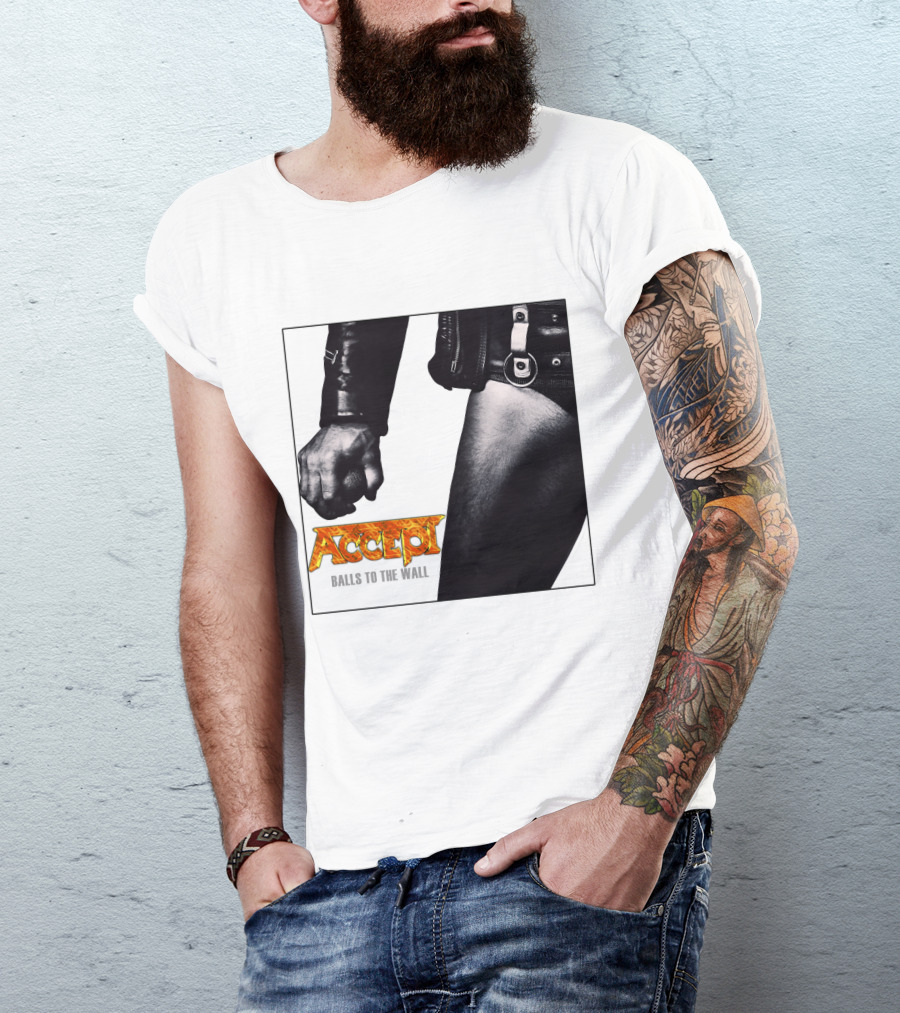 Accept Balls To The Wall Album Cover Leather Jacket And Studded Belt T-Shirt