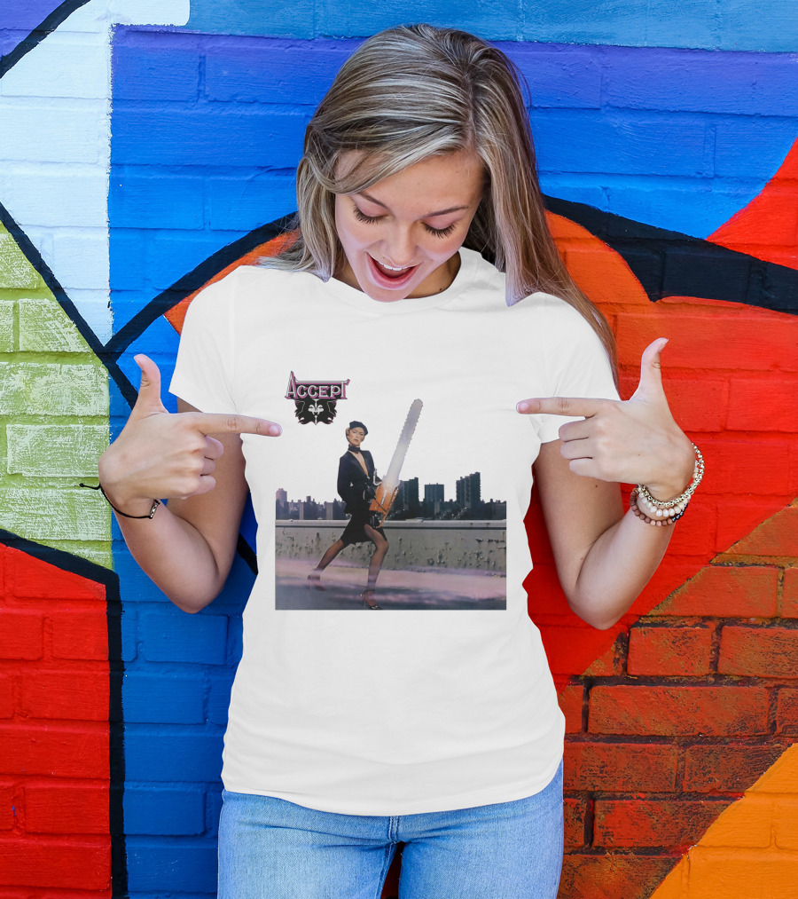 Accept Chainsaw Woman Cityscape Scene T-Shirt
