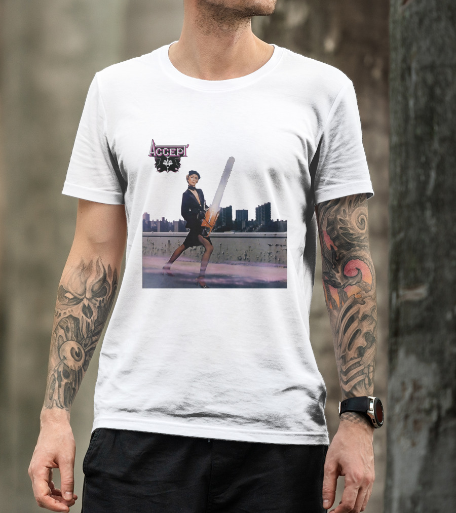 Accept Chainsaw Woman Cityscape Scene T-Shirt