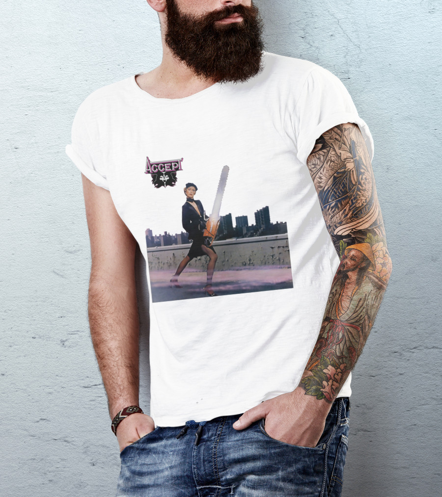Accept Chainsaw Woman Cityscape Scene T-Shirt