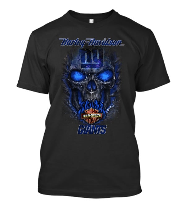 Harley Davidson New York Giants Skull And Motor Cycles T-Shirt