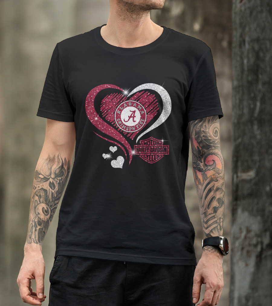 Alabama Crimson Tide Harley Davidson Heart Glitter T-Shirt