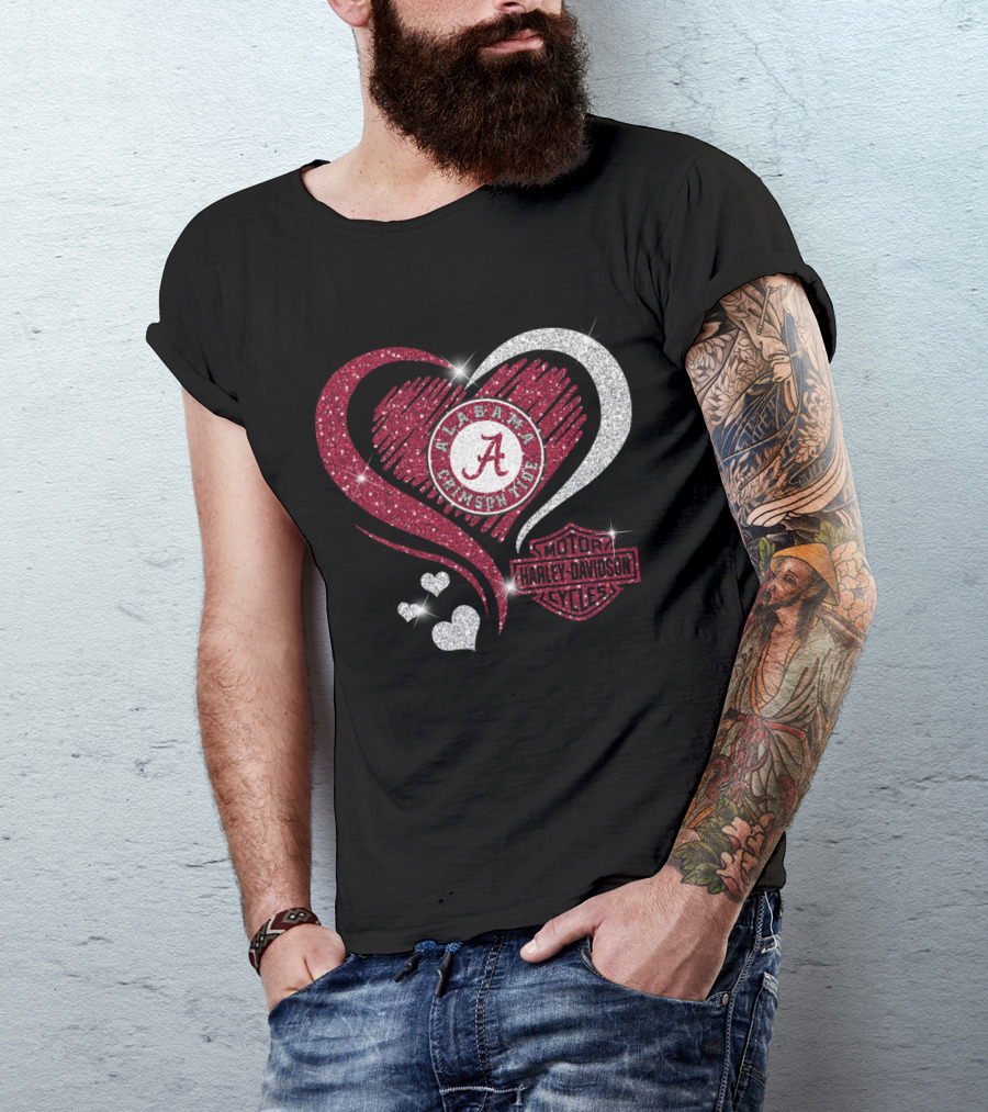 Alabama Crimson Tide Harley Davidson Heart Glitter T-Shirt