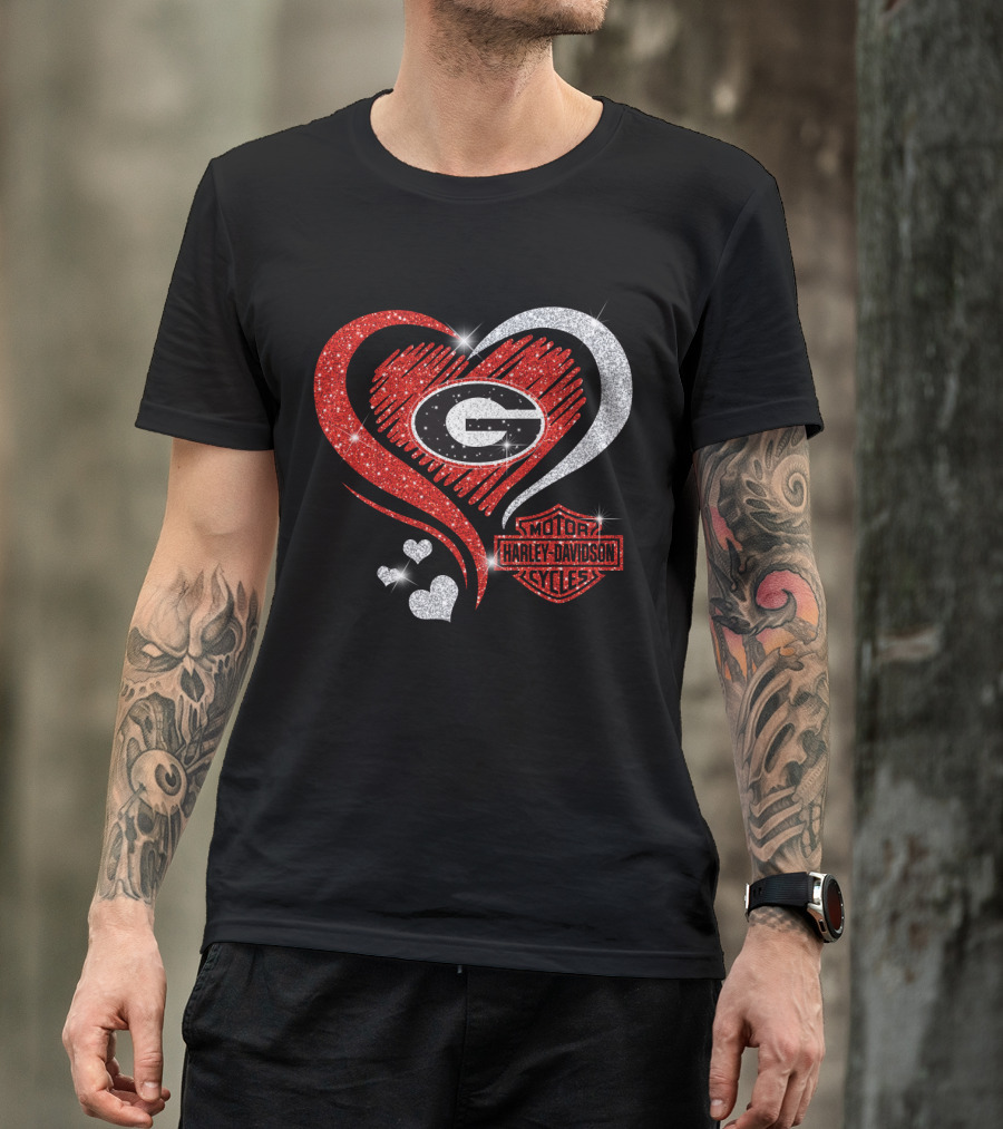 Georgia Bulldogs Harley Davidson Love Heart T-Shirt